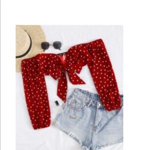Tie front polkadot red top